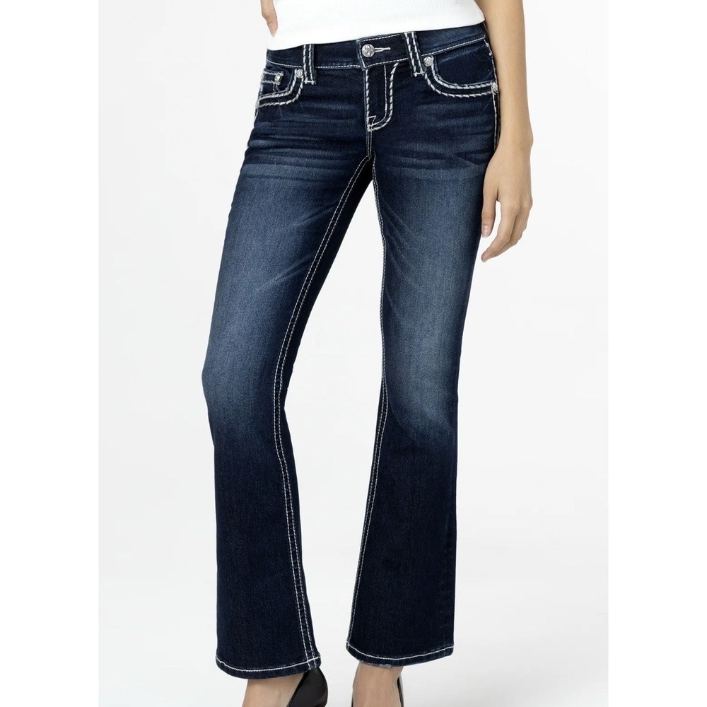 Miss Me Gunmetal Bling Pockets Bootcut Jeans Women's 28 Retail $104